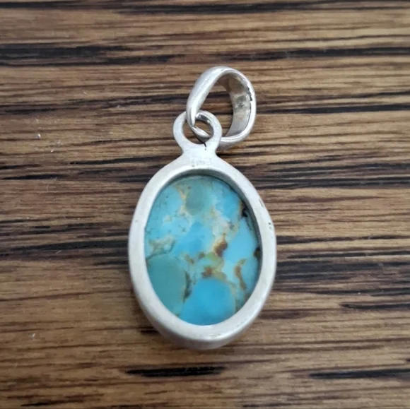 Pendant Turquoise Kingman Oval Natural Stone Sterling Silver - Picture 3 of 4